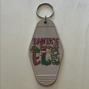 Santa’s Favorite Elf” Key Tag – Retro Motel Style (Taupe)